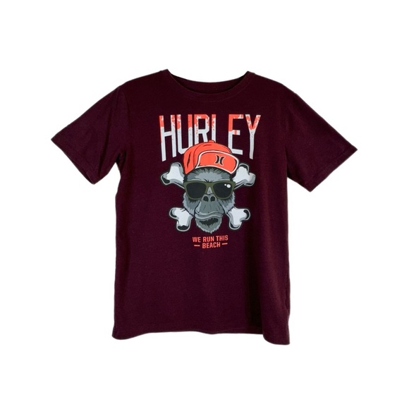 Hurley Boys Cool Ape & Crossbones We Run This Beach Tee - Picture 1 of 5